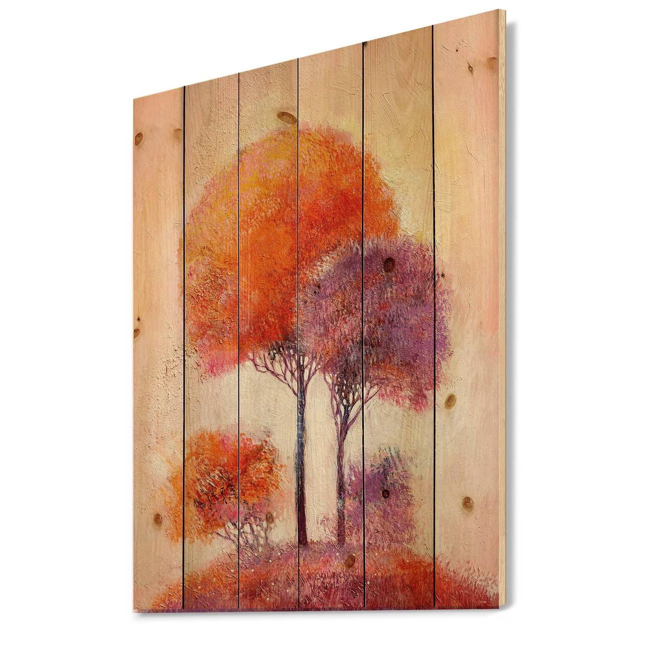 Designart - Colourful Trees Impression I - Traditional Print on Natural Pine Wood